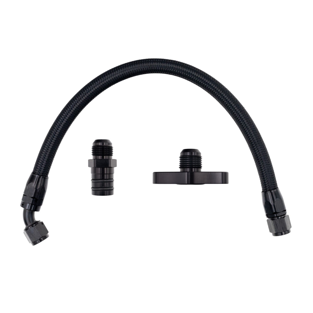 FSD 2003+ 2nd Gen Swap Turbo Drain Kit Manifold Flipped Up Black Braided