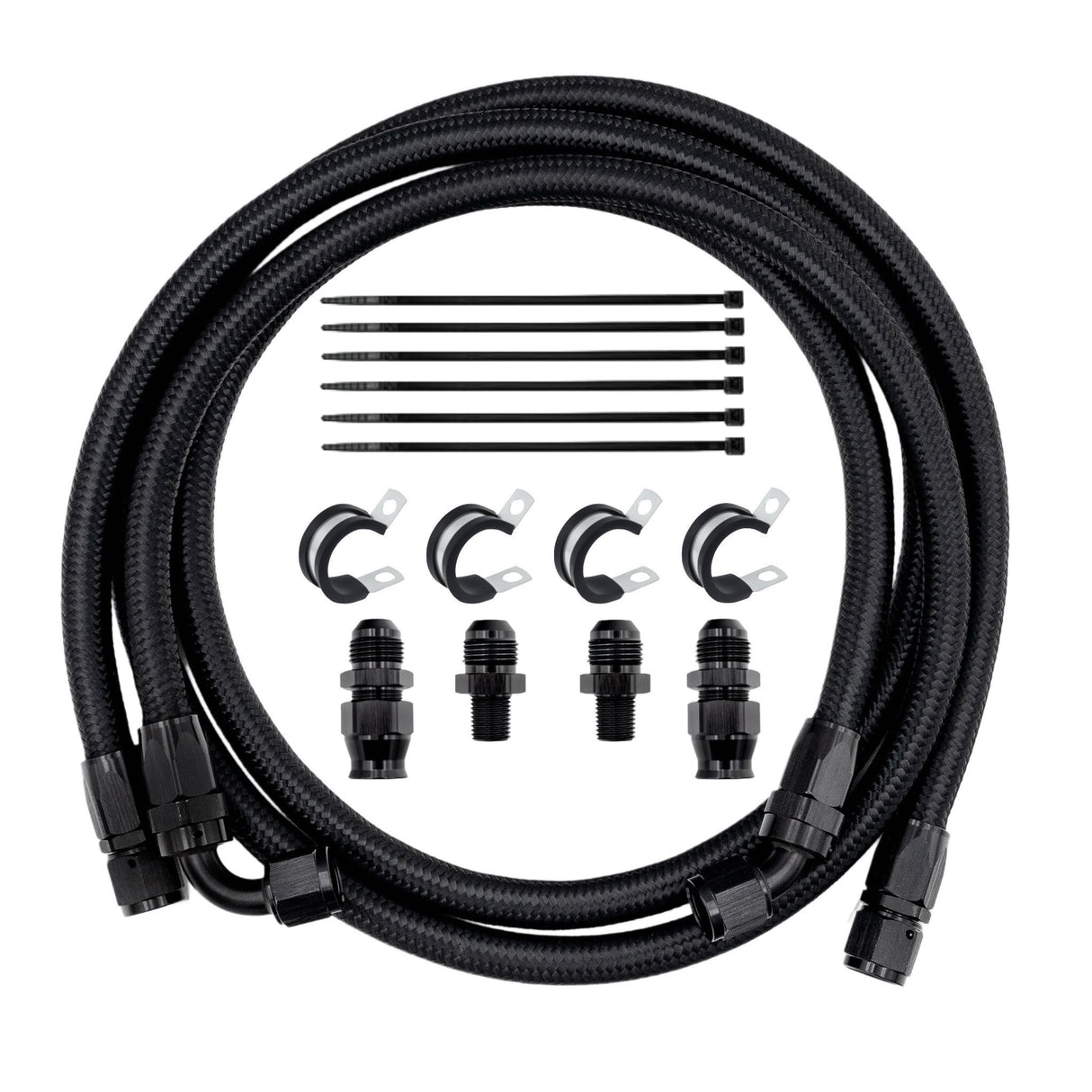 FSD 1994-2007 Dodge Cummins Stock Replacement Transmission Line Kit Black Braided Bypass Heat Exchanger