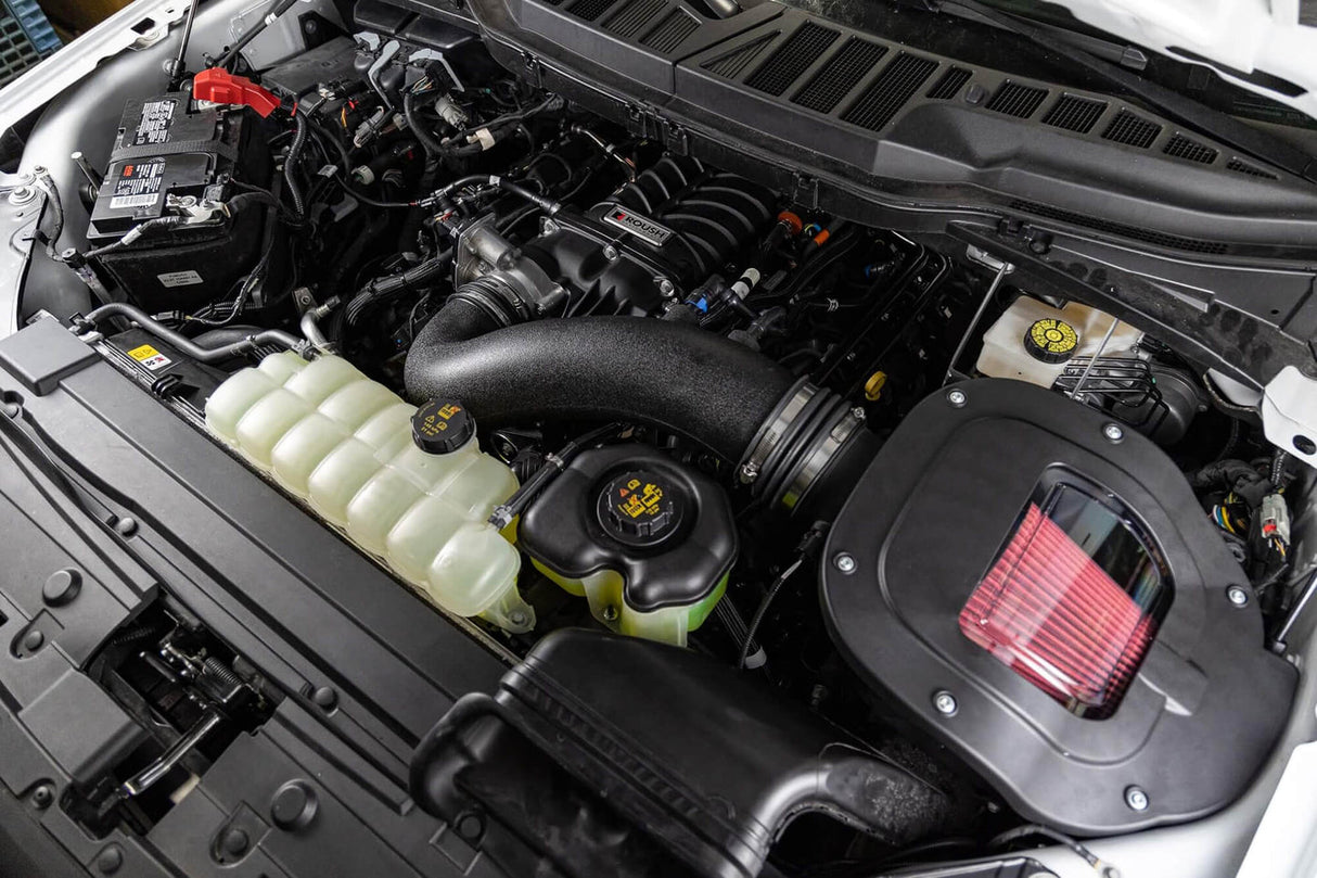 Roush 705HP F-150 supercharger engine bay installation detail